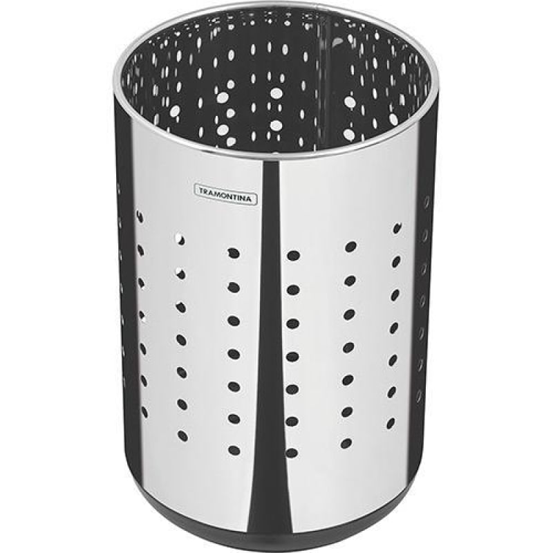 Cesto para Papel Tramontina Capsula Dots em Aço Inox com Acabamento Scotch Brite e Base em Polipropileno 10 L