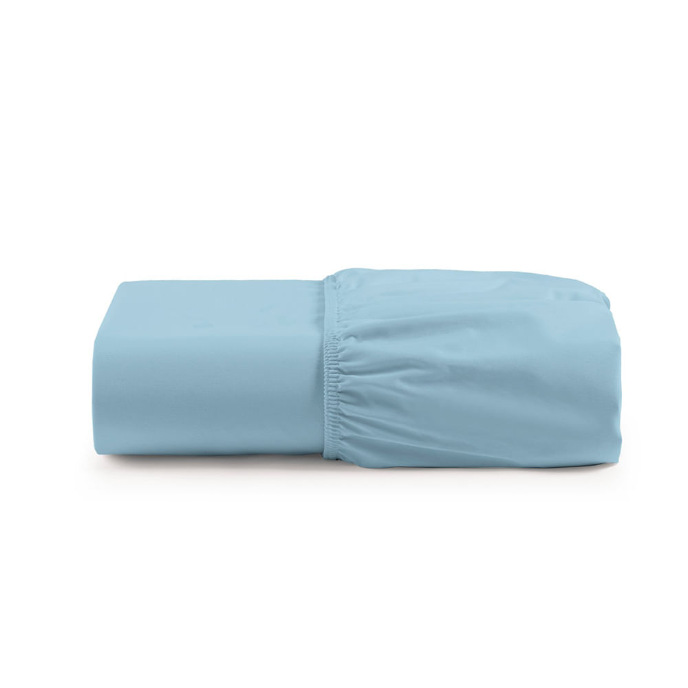 Lençol de Baixo Casal King Avulso Com Elástico Luiza Algodão Percal 180 Fios - Azul