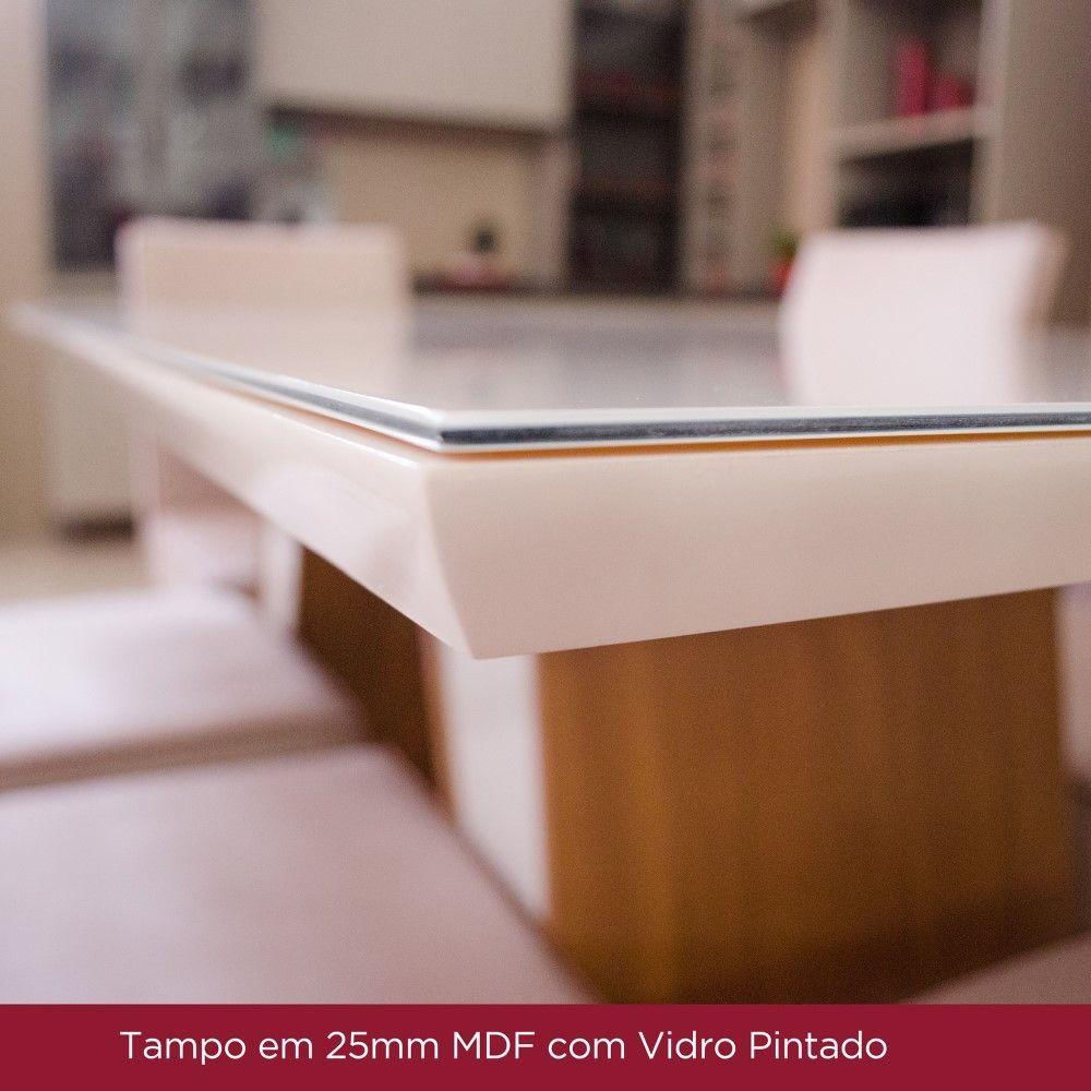 Mesa De Jantar Com Tampo Mdf E Vidro Com Canto Reto 120 Cm Natalí Henn Nature Com Off White