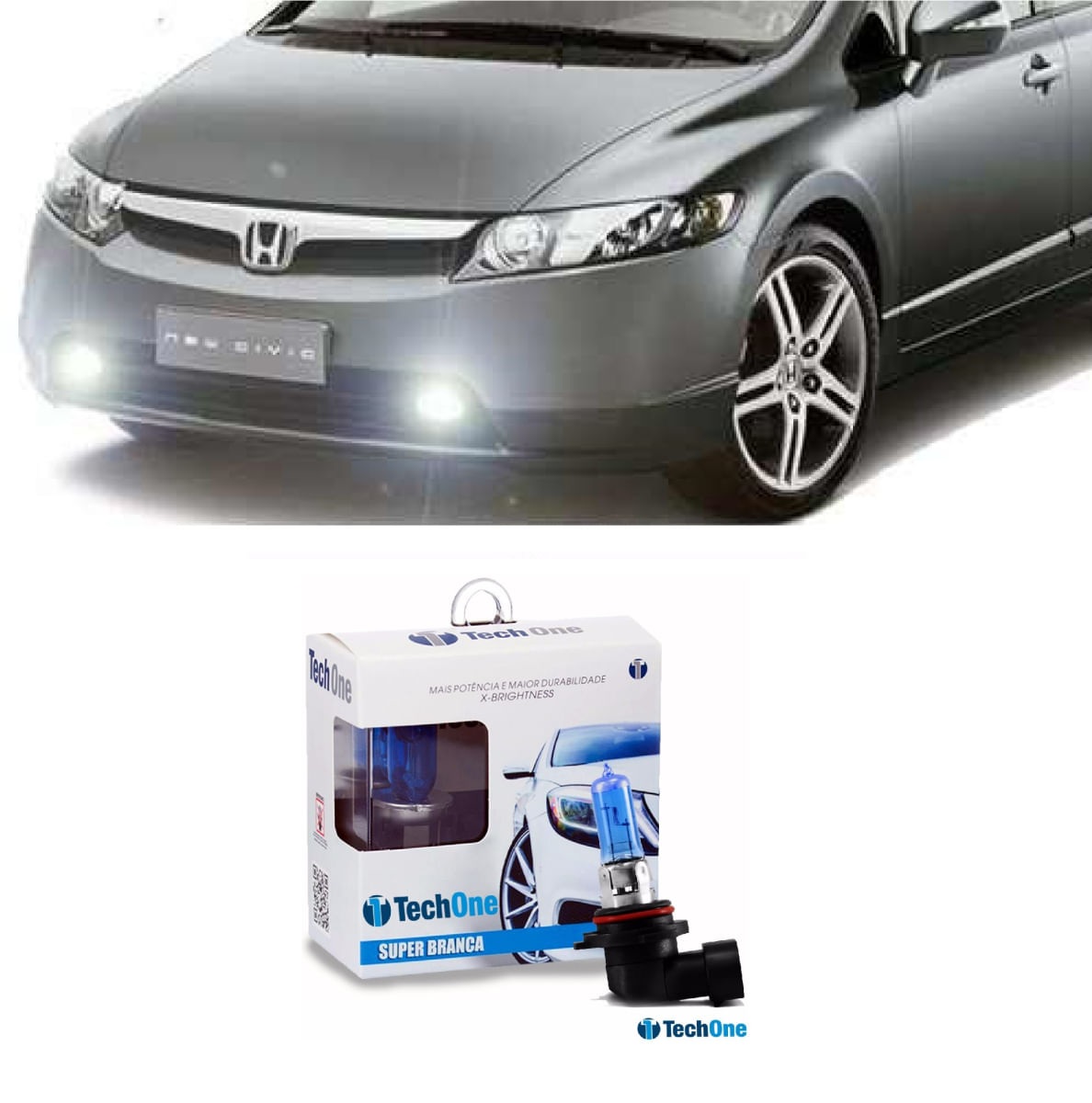 Kit Lâmpadas Super Branca 8500k Farol de Milha Honda New Civic 2007 à 2011