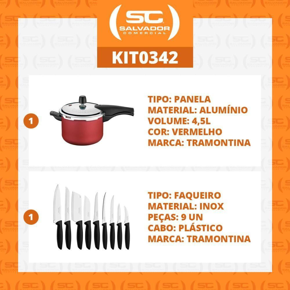 Kit - Panela De Pressão 4,5 Vancouver Vermelha + 1 Conjunto Facas 9pç - Tramontina