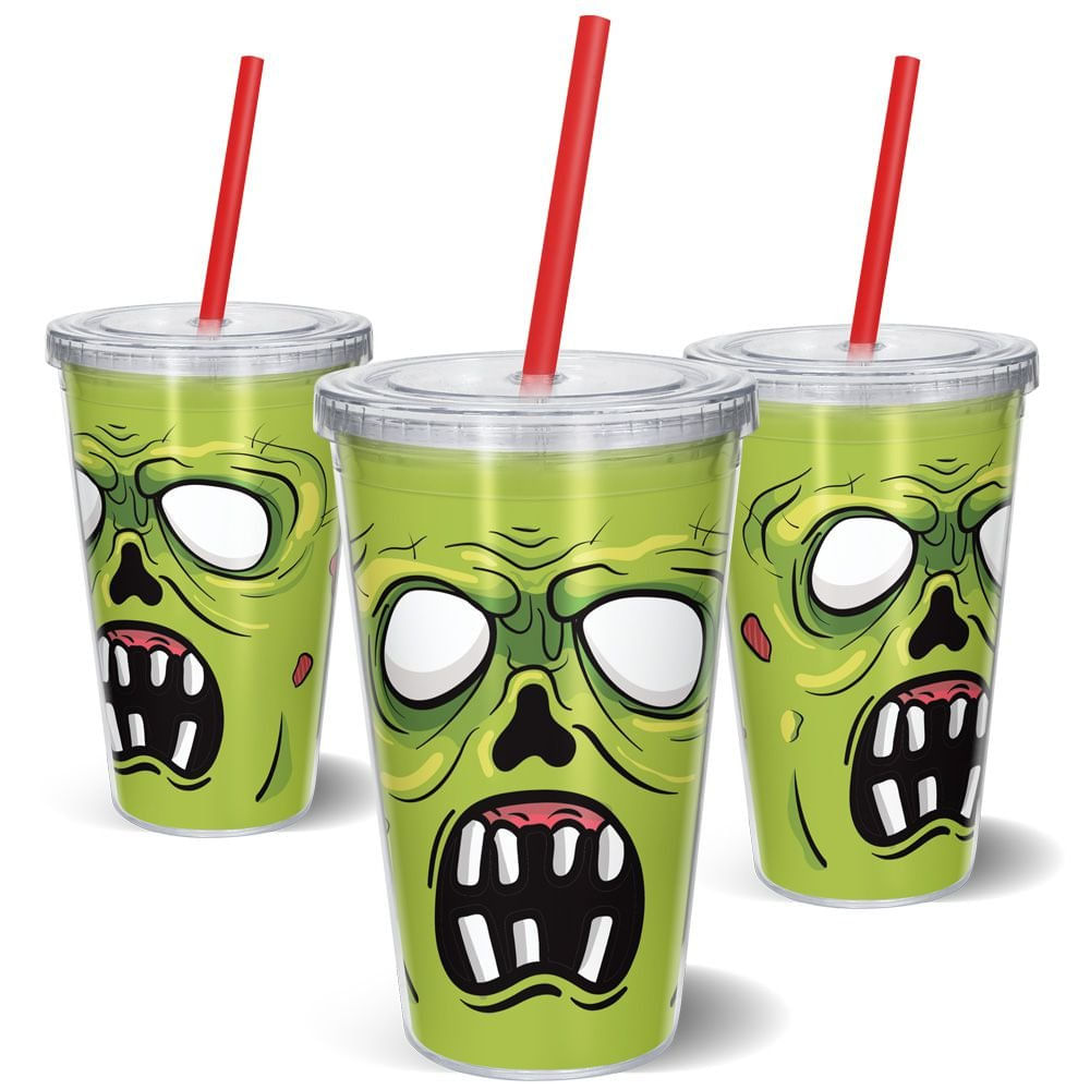 Copo com Canudo Zumbi 600 ML