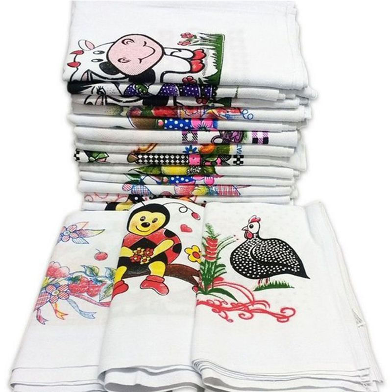 Pano De Prato Lomaer Sacaria Estampado Tradicional 0,45cm x 0,71cm 06 Unds Branco
