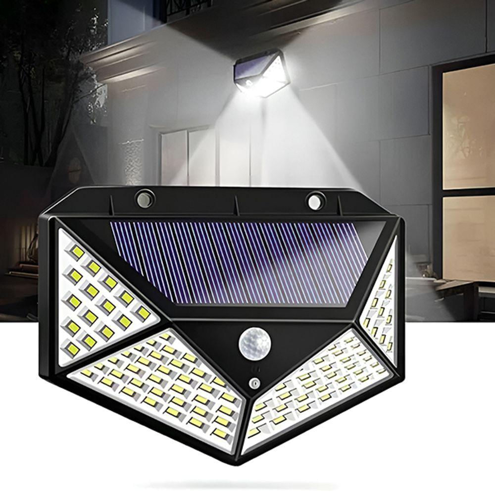 Lâmpada Luminária Solar Com 100 Leds Sensor De Presença Recarregável Quintal E área Externa