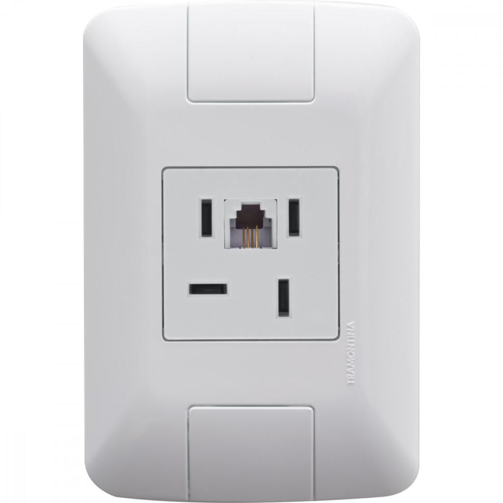 Conjunto 4x2 com 1 Tomada Telefone 4P e RJ11 Tramontina Aria Branco