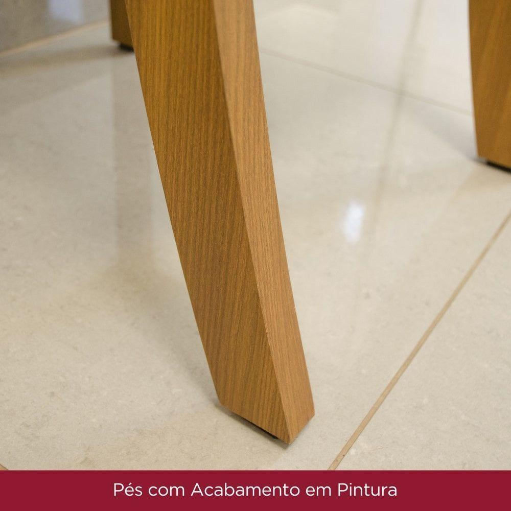 Conjunto Sala De Jantar Tampo Mdf Canto Reto 90 Cm 04 Cadeiras Kalyna Henn Nature Off White Linho