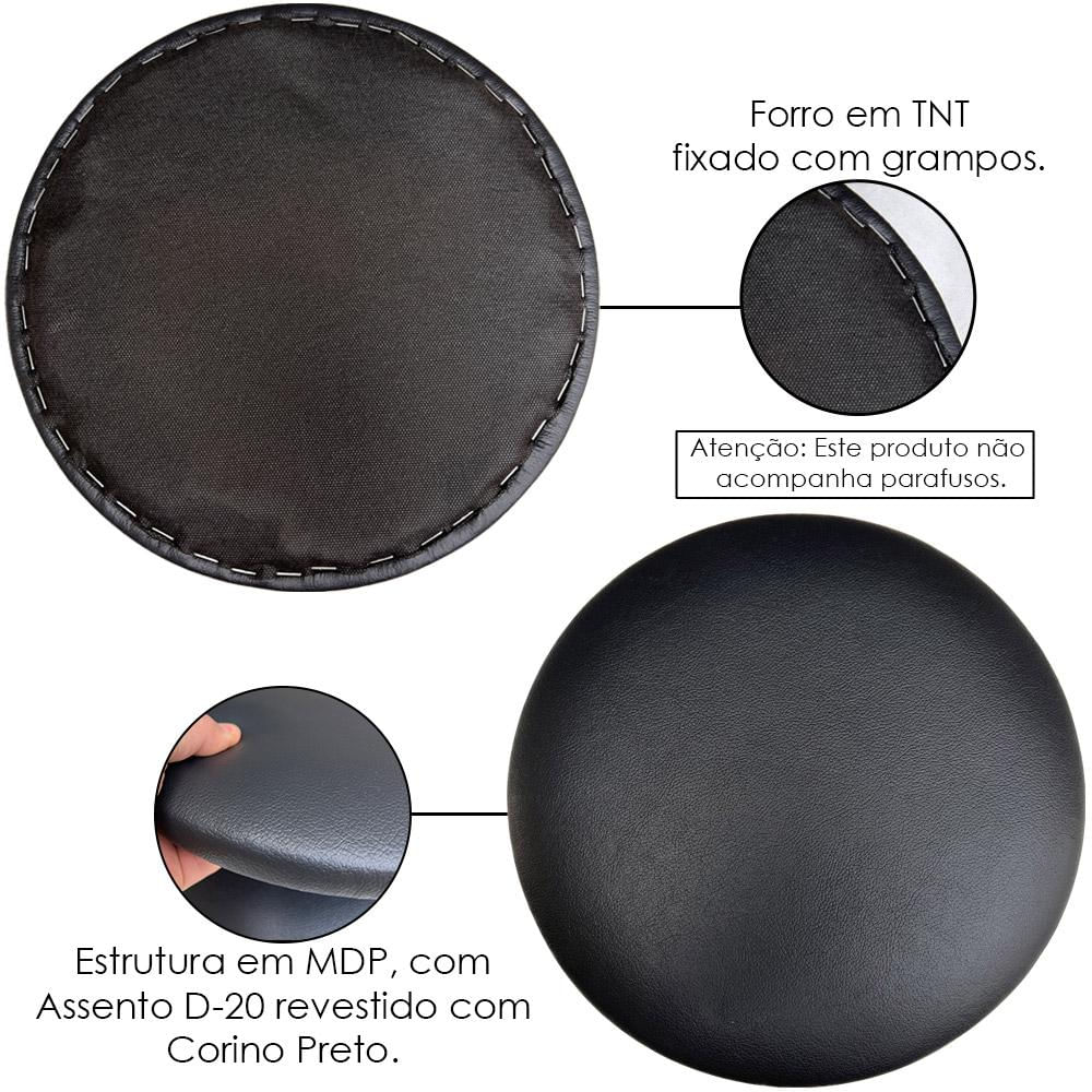 Assento Redondo Banqueta Cadeira Estofados Poltronas H02 Corino Preto 35 cm - Lyam Decor