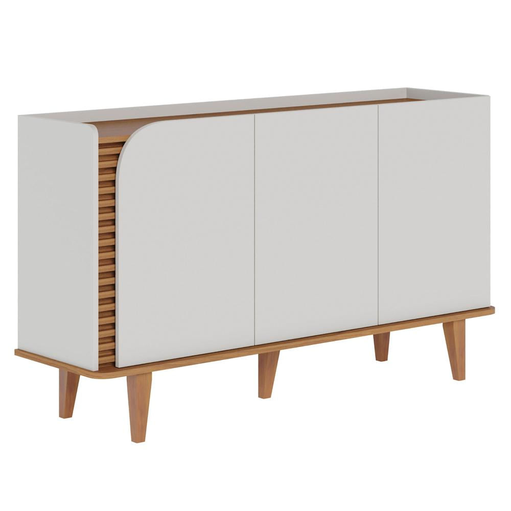 Balcão Aparador Buffet 3 Portas 136cm Madrid C05 Off White Matte/Freijó - Mpozenato