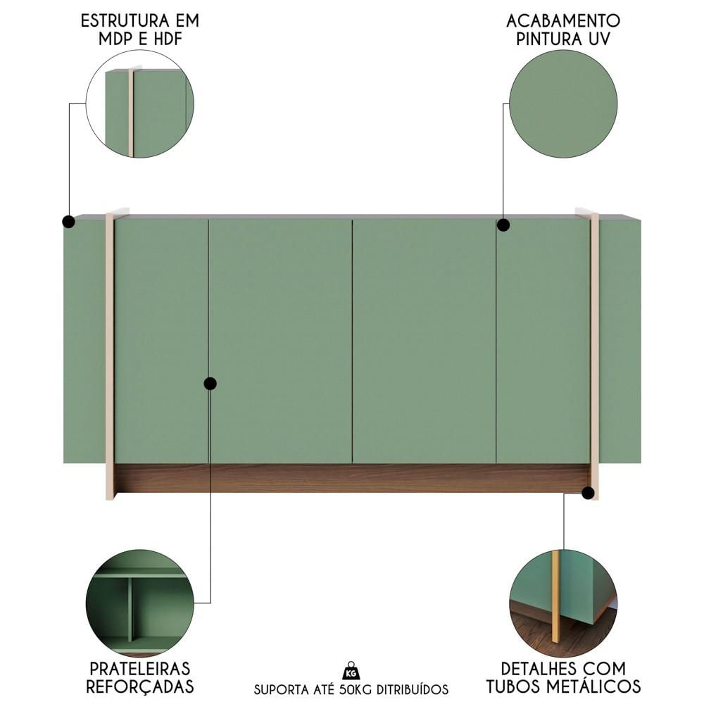 Balcão Aparador Buffet 4 Portas 160cm Barcelona C05 Hortelã/Amêndoa - Mpozenato