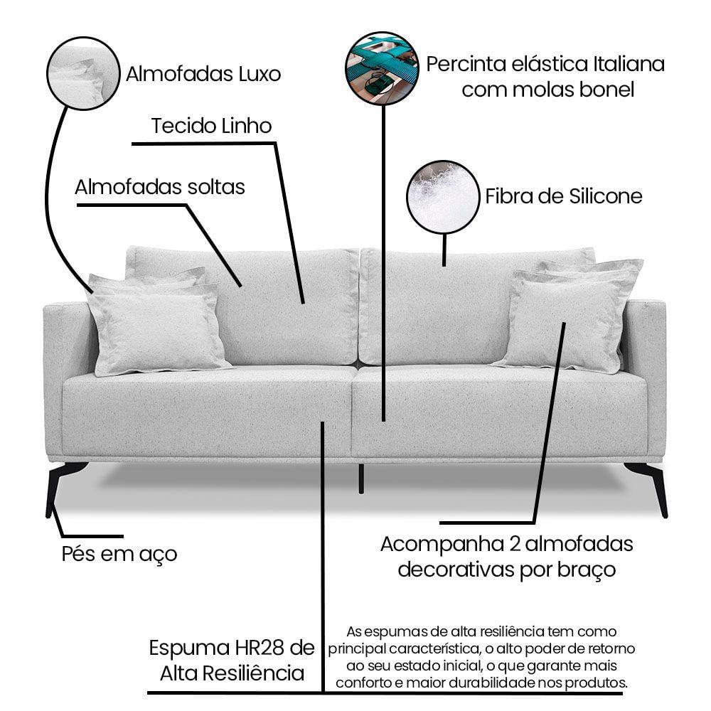 Kit Poltrona E Sofá 2 Lugares 1,60m Cinza Pés Metálicos