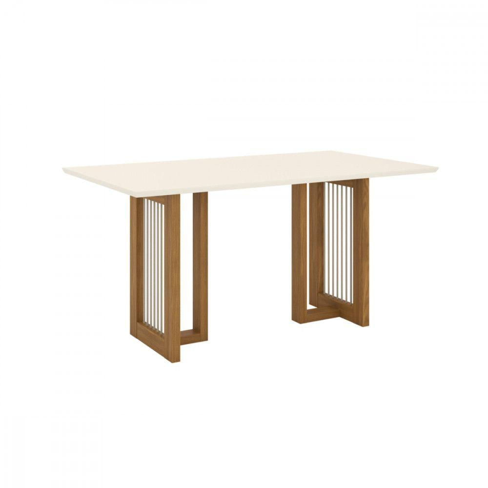 Mesa De Jantar Com Tampo Mdf Canto Reto 160 Cm Yara Henn Nature Com Off White