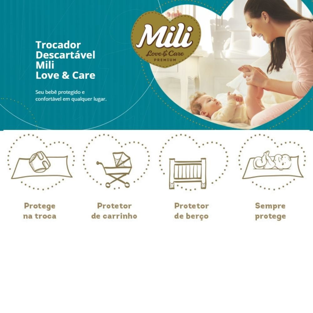 TROCADOR Descartável (Lençol Absorvente) MILI Love &amp; Care   1 Pacote com 5 unidades