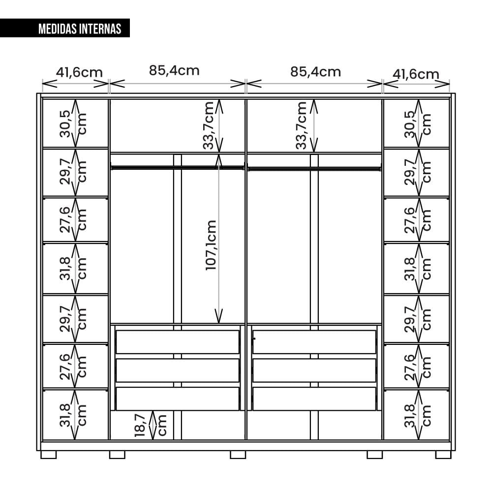 Guarda Roupa Para Casal Quintus 6 Portas 6 Gavetas  Caemmun