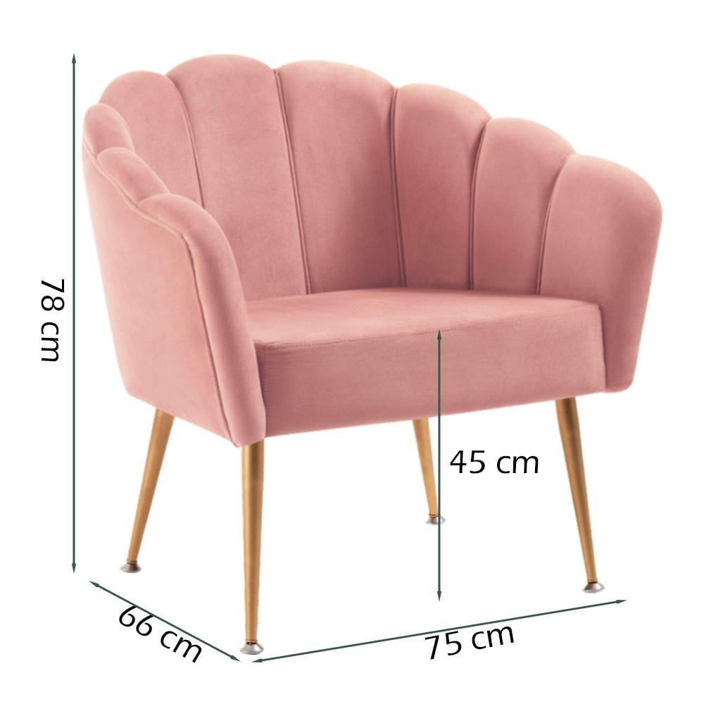 Poltrona Decorativa Pes Aço Dourado 7049 Veludo Rosa Dmobiliario Rosa