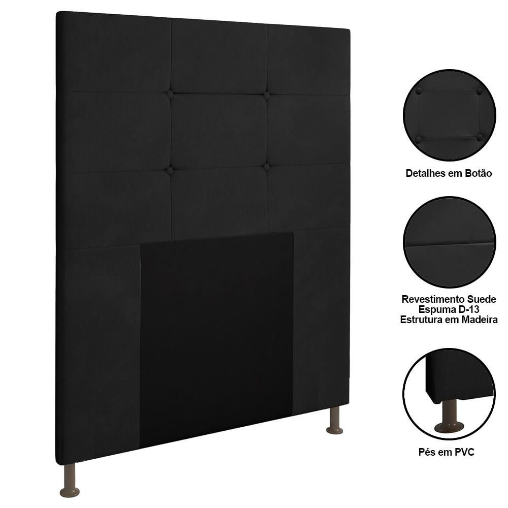 Cabeceira Cama Box Solteiro 90cm Safira Suede I02 Preto - Mpozenato