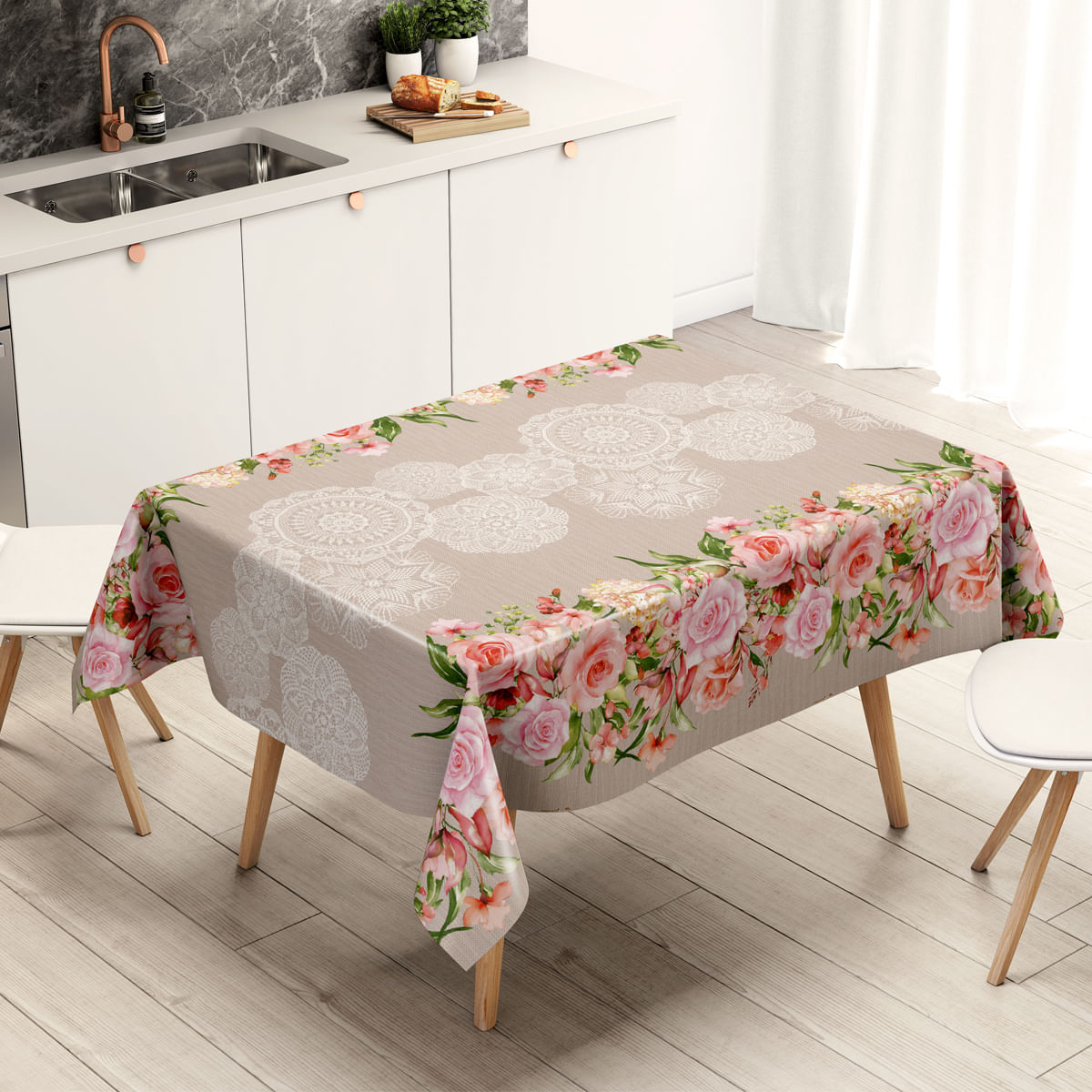 Toalha De Mesa Térmica Pvc Renda Floral 1,40 X 2,80