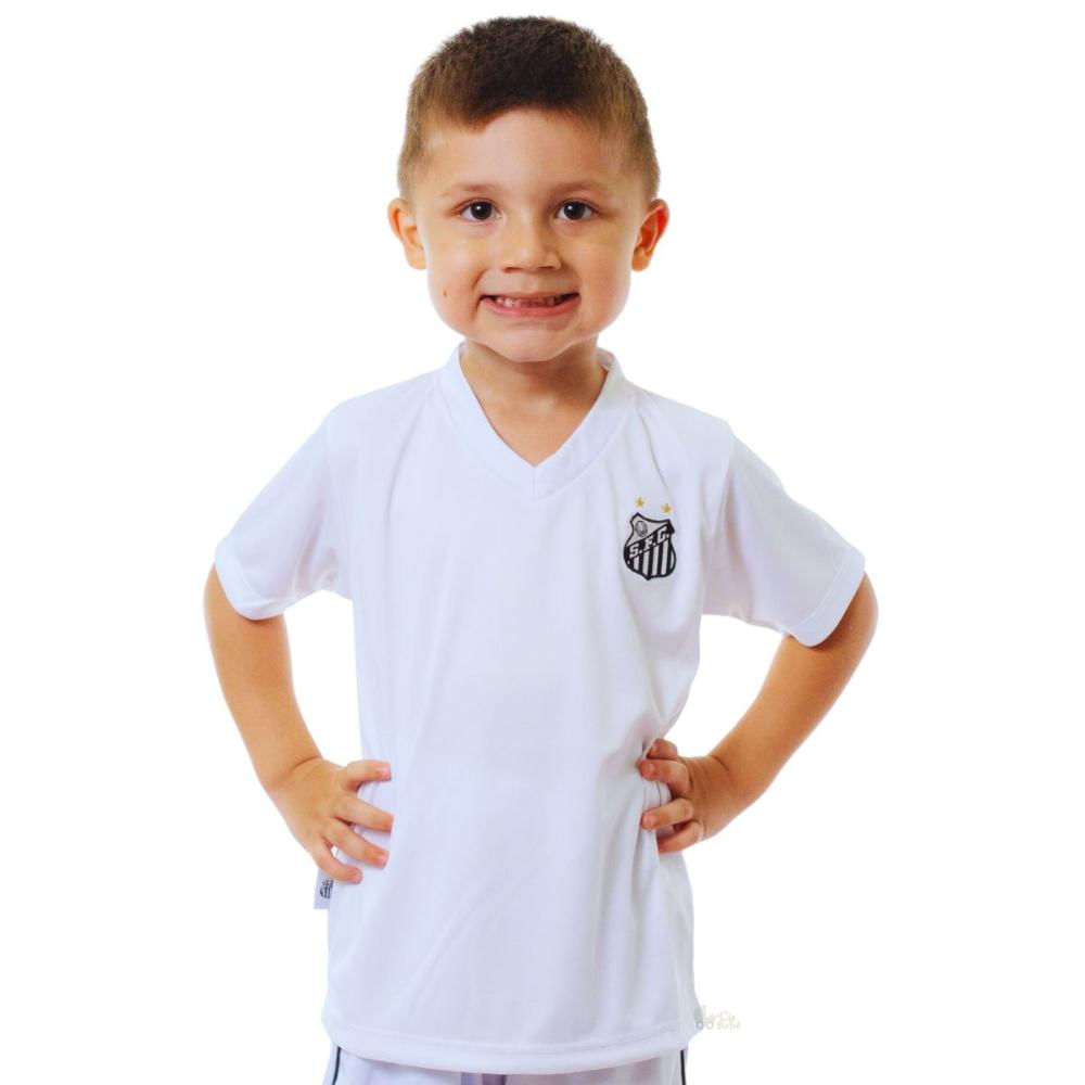 Camiseta Infantil Santos Branca Gola V Oficial Tam 4 / Branco