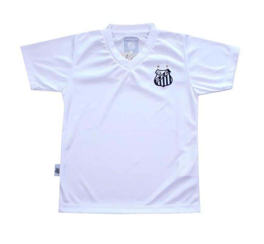 Camiseta Infantil Santos Branca Gola V Oficial Tam 4 / Branco