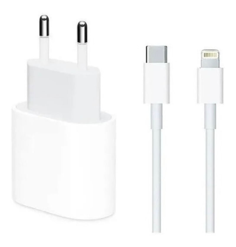 Cabo + Fonte Compatível iPhone SE X Xr 11 12 13pro Usb-c 20w