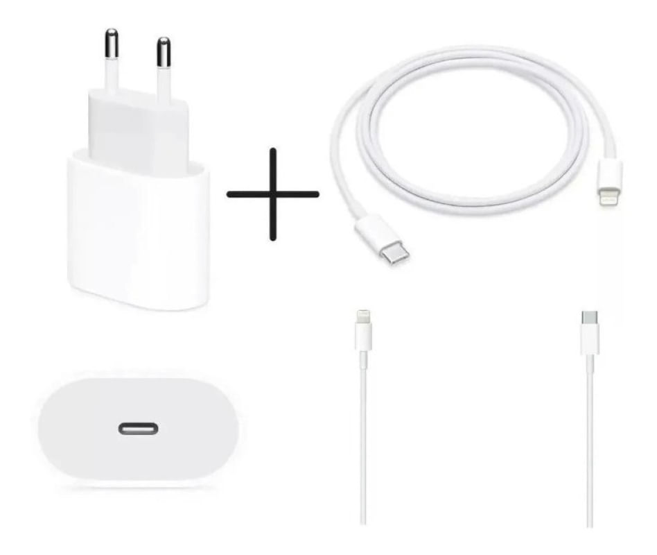 Cabo + Fonte Compatível iPhone SE X Xr 11 12 13pro Usb-c 20w