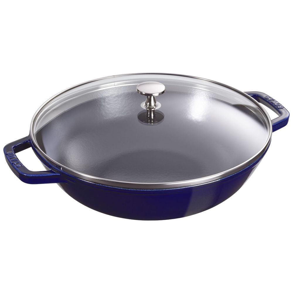 FRIGIDEIRA WOK REDONDA C/ TAMPA DE VIDRO STAUB 30CM AZUL MARINHO 405114670