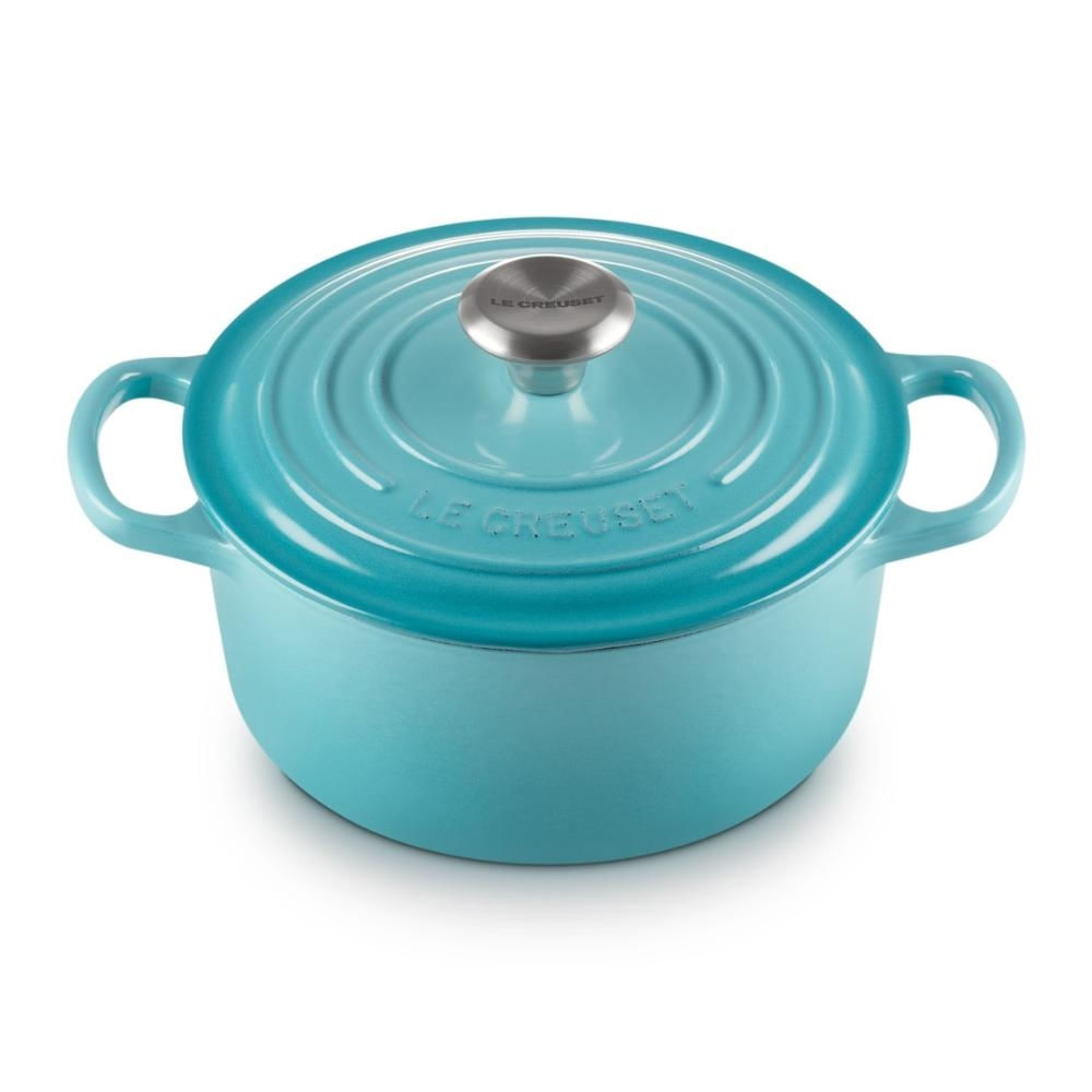 PANELA LE CREUSET REDONDA SIGNATURE EM FERRO FUNDIDO 18CM AZUL CARIBE 21177181702430