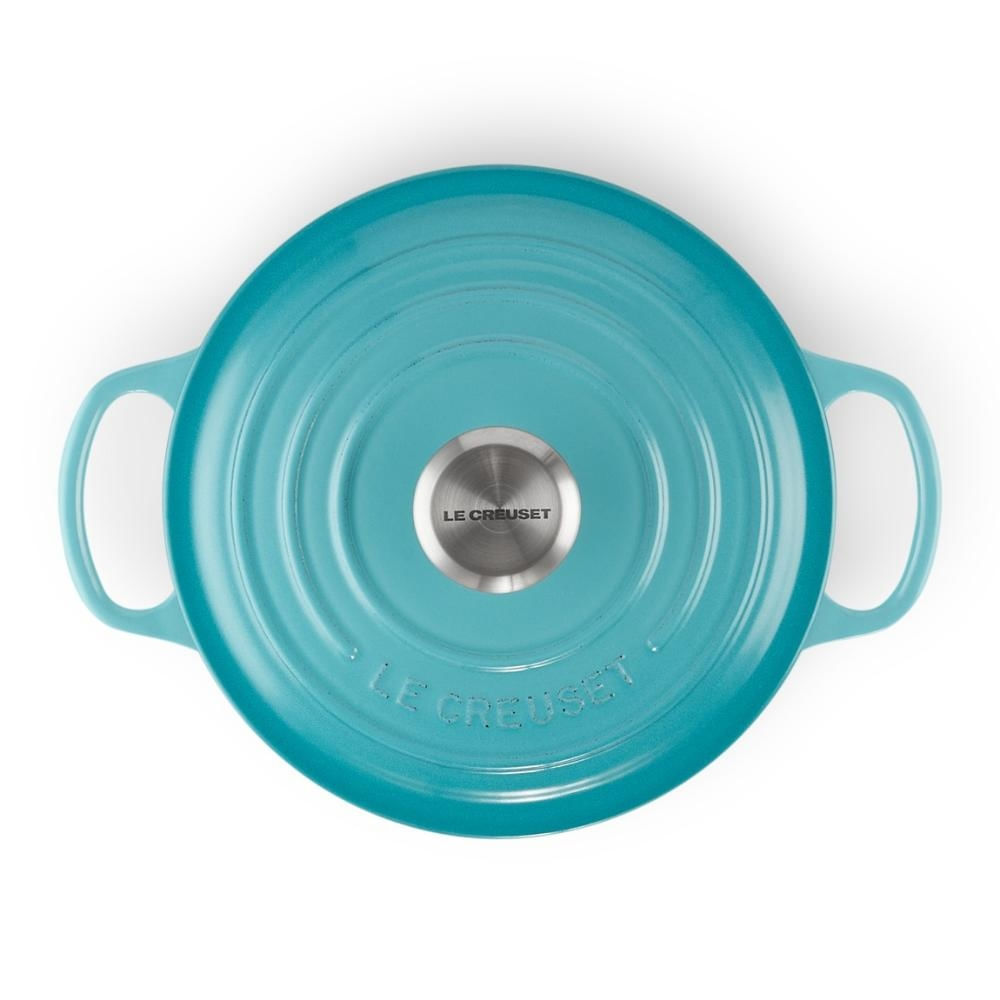 PANELA LE CREUSET REDONDA SIGNATURE EM FERRO FUNDIDO 18CM AZUL CARIBE 21177181702430