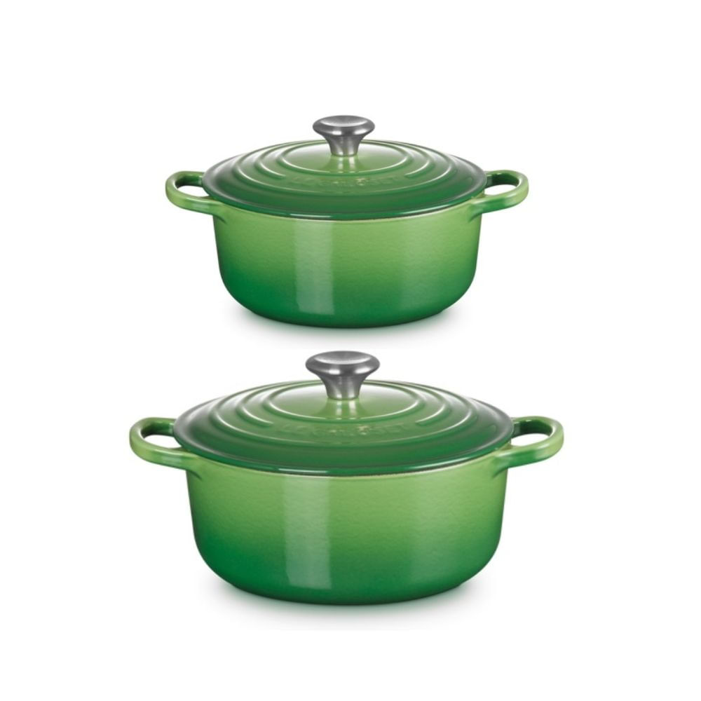 KIT LE CREUSET 2 PANELAS REDONDAS 20 E 22CM EM FERRO ESMALTADO VERDE BAMBU