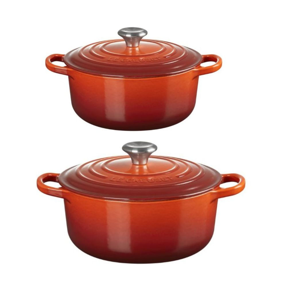 KIT LE CREUSET 2 PANELAS REDONDAS 20 E 22CM EM FERRO ESMALTADO VERMELHO CAYENNE