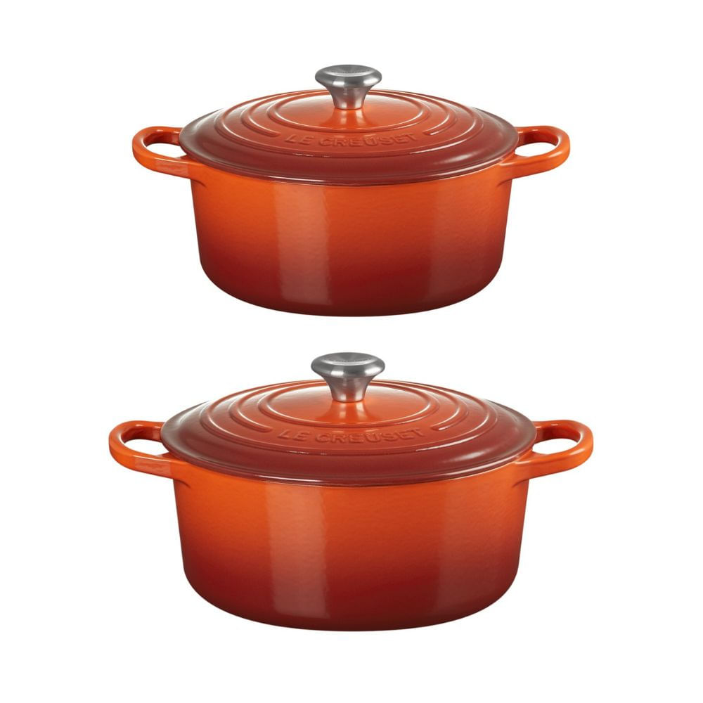 KIT LE CREUSET 2 PANELAS REDONDAS 24 E 26CM EM FERRO ESMALTADO VERMELHO CAYENNE