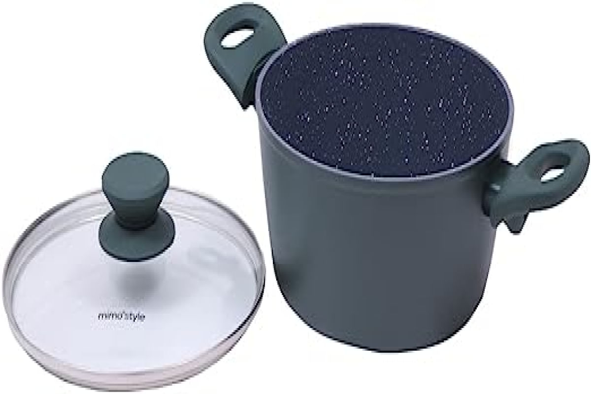 Panela Caçarola Aluminio Cerâmica Antiaderente 20cm Mimo Style Linha Cook Jade Verde Fundo Triplo Indução 2,25 Litros Com Tampa De Vidro