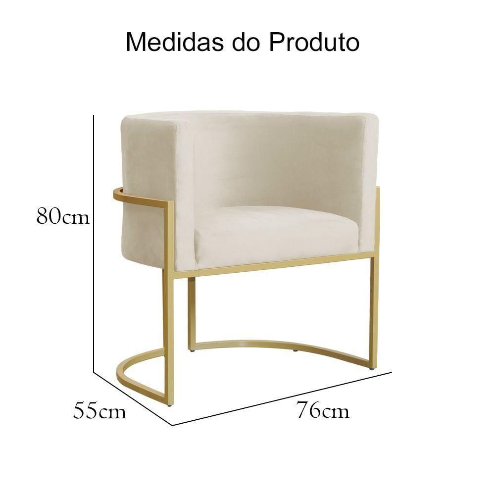 Poltrona Decorativa Dourada Base De Metalon - 7decormoveis - Veludo Bege