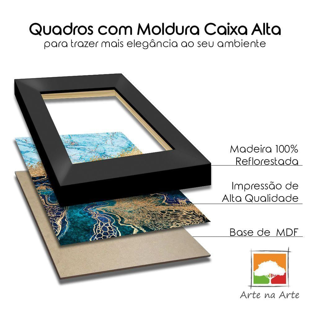 Quadro Premium Textura Cx Alta Folhas De Ouro 5 2Un 40X60 Titulo Moldura Preta