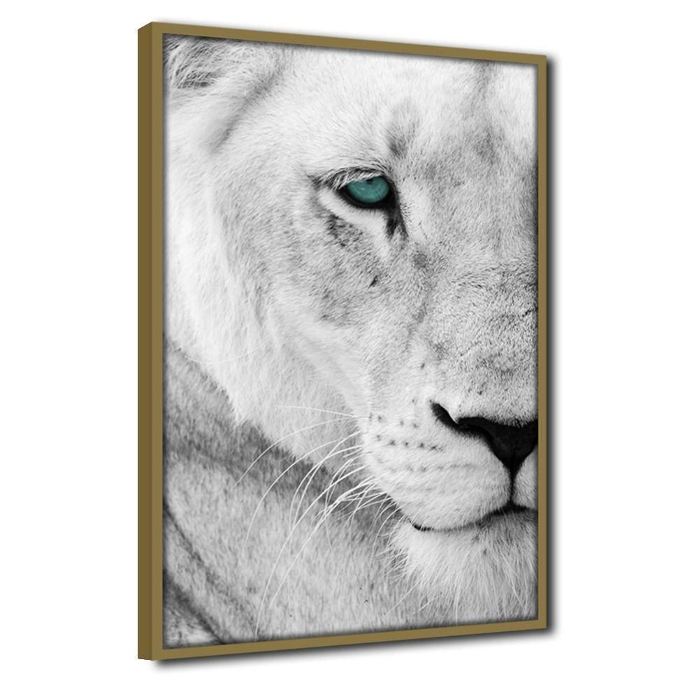 Quadro Decorativo Textura Cx Alta Leoa Cores 1 Pç 40x60  Titulo Leoa Cinza Moldura Caqui