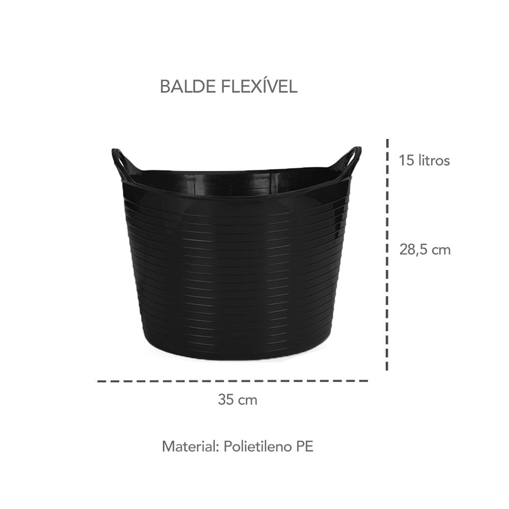 Balde Flexivel Cesto Multiuso Preto Roupa Brinquedos 15L