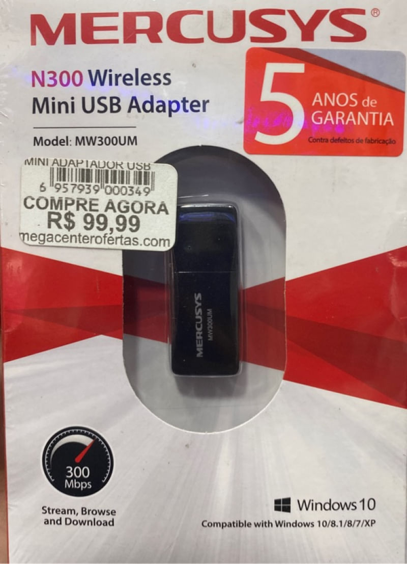 Adaptador Wi-Fi N300 Wireless Mercusys MW300UM - Velocidade e estabilidade para sua rede sem fio.