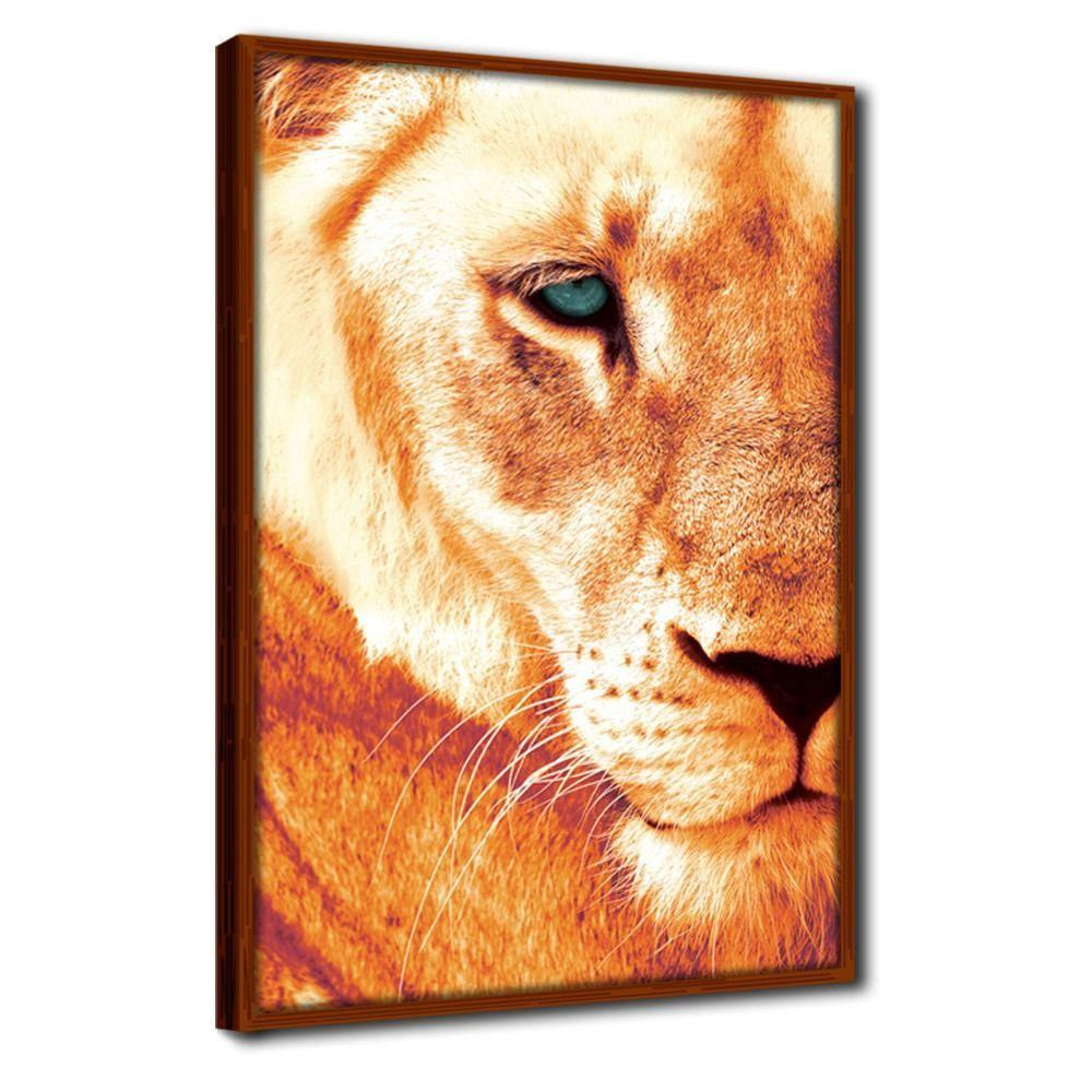 Quadro Decorativo Textura Cx Alta Leoa Cores 1 Pç 40x60  Titulo Leoa Laranja Moldura Ocre