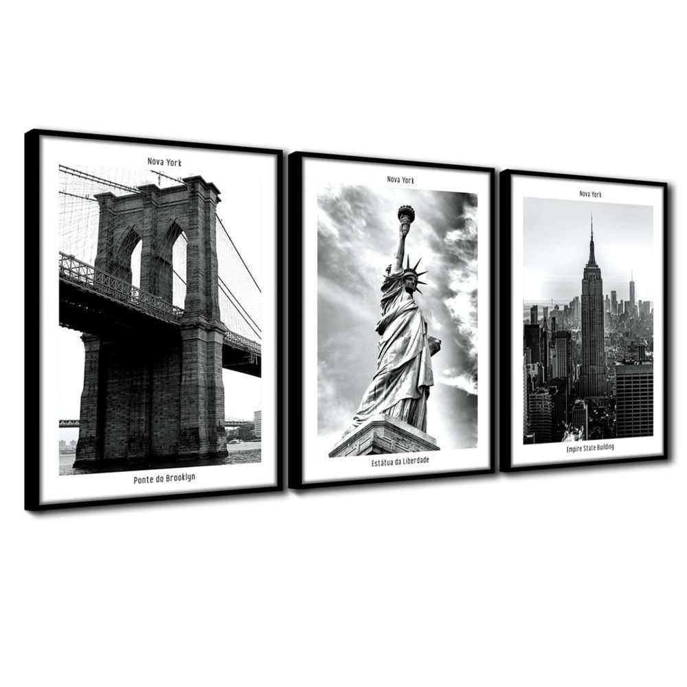 Quadros Decorativos Textura Cx Alta 3x 40x60 I Love New York Titulos Moldura Preta