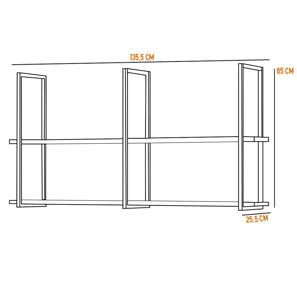 Prateleira Decorativa Industrial Multiuso 135cm Design D01 Preto - Lyam Decor