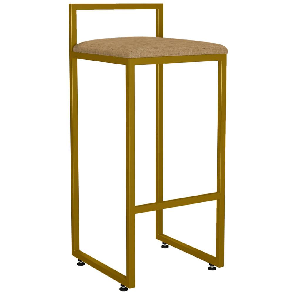 Banqueta Alta Para Cozinha Sala De Jantar Hanna L02 Dourado Linho Bege Escuro - Lyam Decor