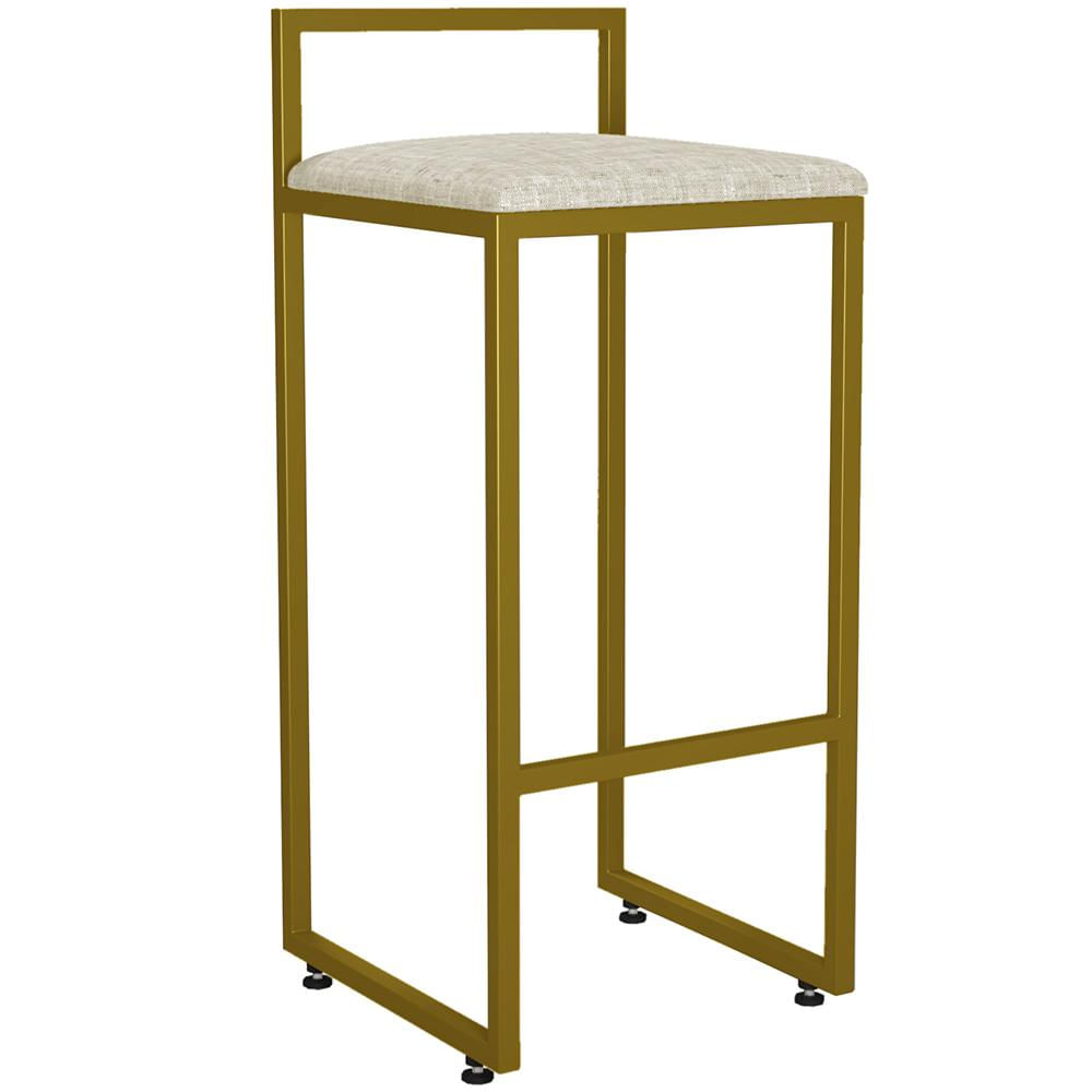 Banqueta Alta Para Cozinha Sala De Jantar Hanna L02 Dourado Linho Cru - Lyam Decor