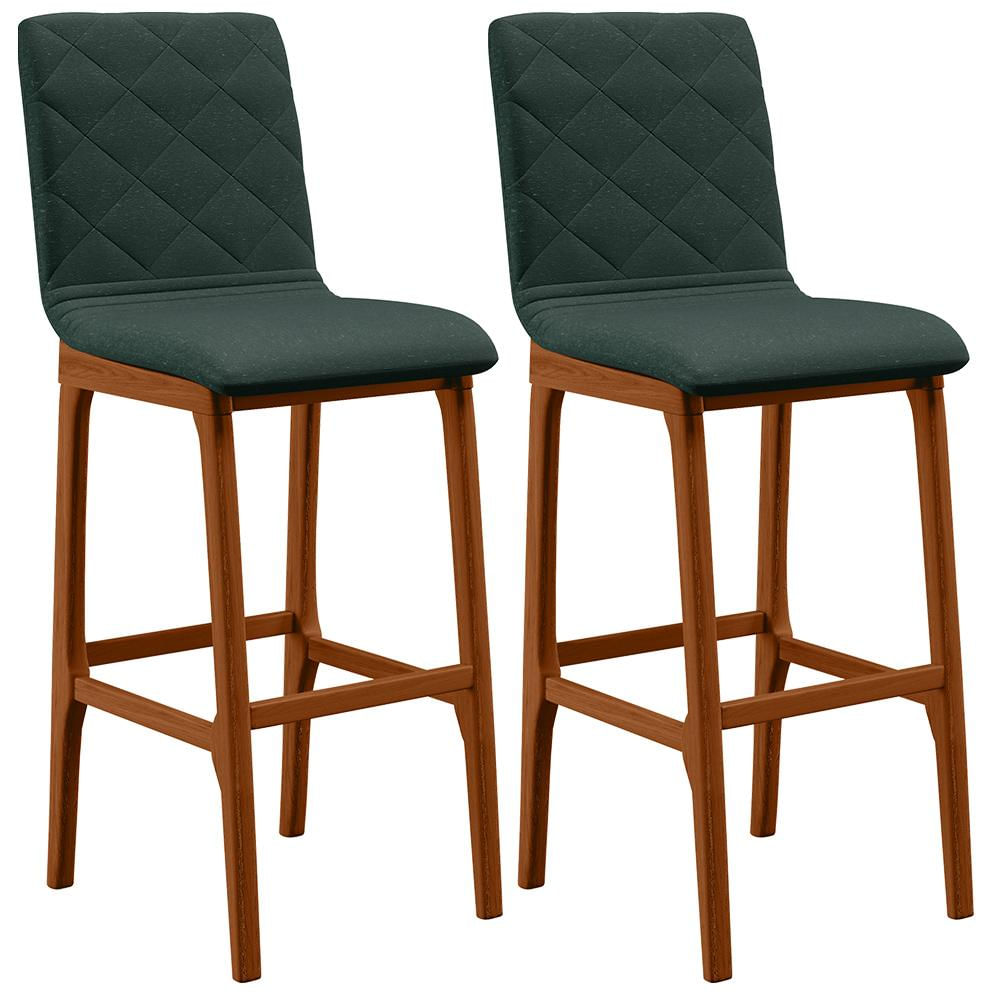 Kit 02 Banquetas Altas Para Cozinha Sala de Jantar Fixa Zoe B04 Linho Verde Musgo - Lyam Decor
