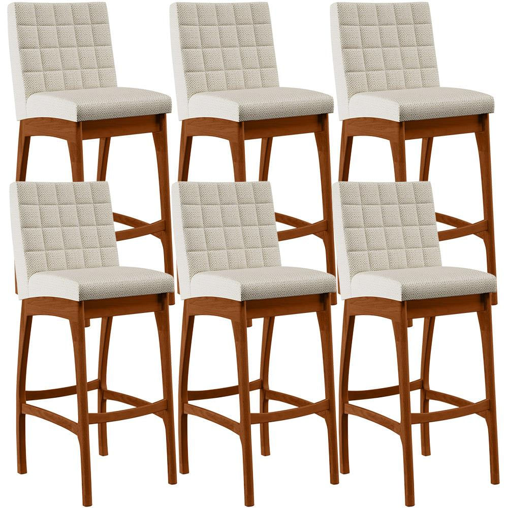 Kit 06 Banquetas Alta Para Cozinha Sala de Jantar Fixa Mila B04 Linho Champagne - Lyam Decor