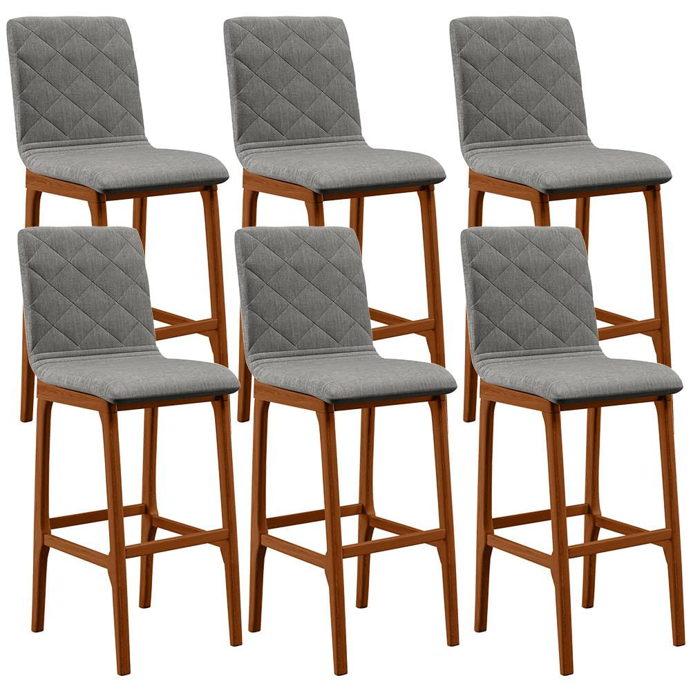 Kit 06 Banquetas Altas Para Cozinha Sala de Jantar Fixa Zoe B04 Linho Cinza Escuro - Lyam Decor