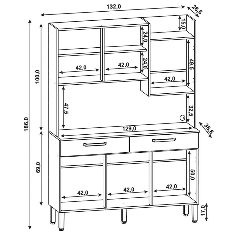 Armário de Cozinha Compacta 132cm Stella K02 Nogueira/Off White/Ripado - Mpozenato