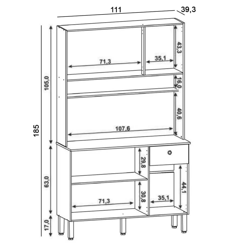 Armário de Cozinha Compacta 111cm Stylo K02 Freijó/Supremo - Mpozenato