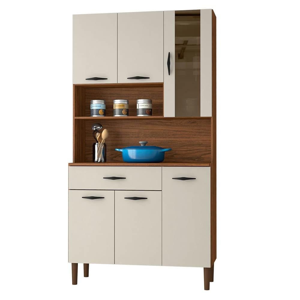 Armário de Cozinha Compacta 90cm Bruna K02 Nogueira/Off White - Mpozenato