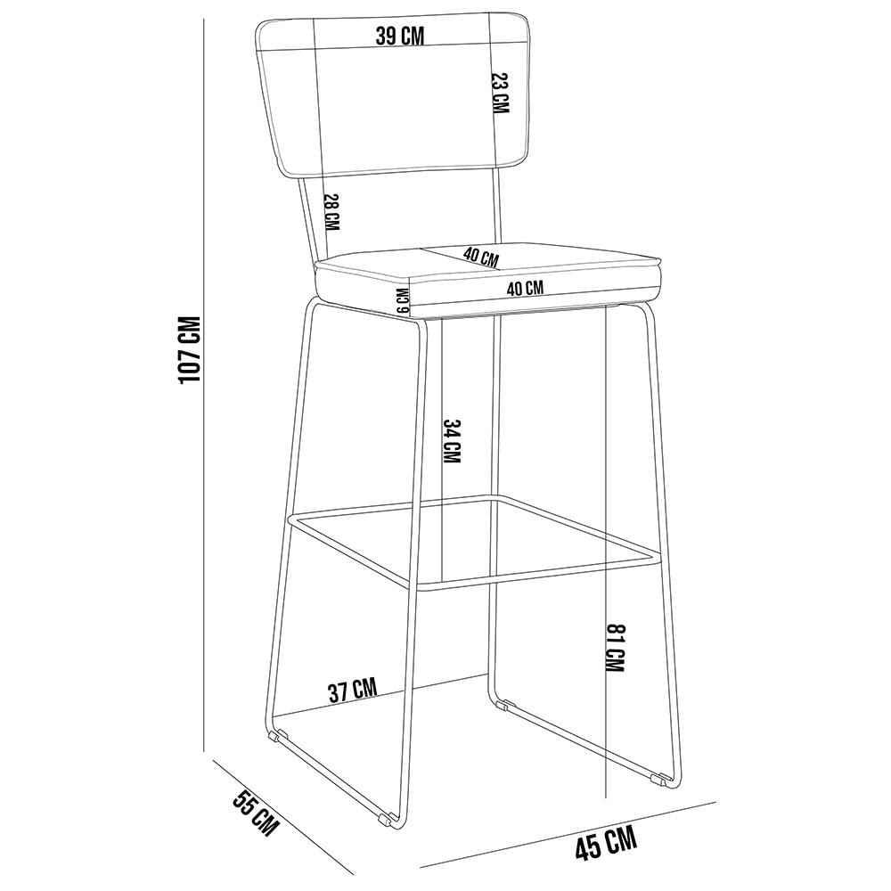 Banqueta Alta Cozinha Sala Jantar Fixa Allana L02 Couríssimo Preto Couríssimo Camel - Lyam Decor