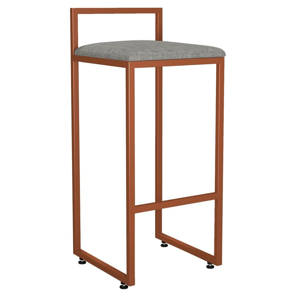 Banqueta Alta Para Cozinha Sala de Jantar Hanna L02 Bronze Linho Cinza Escuro - Lyam Decor