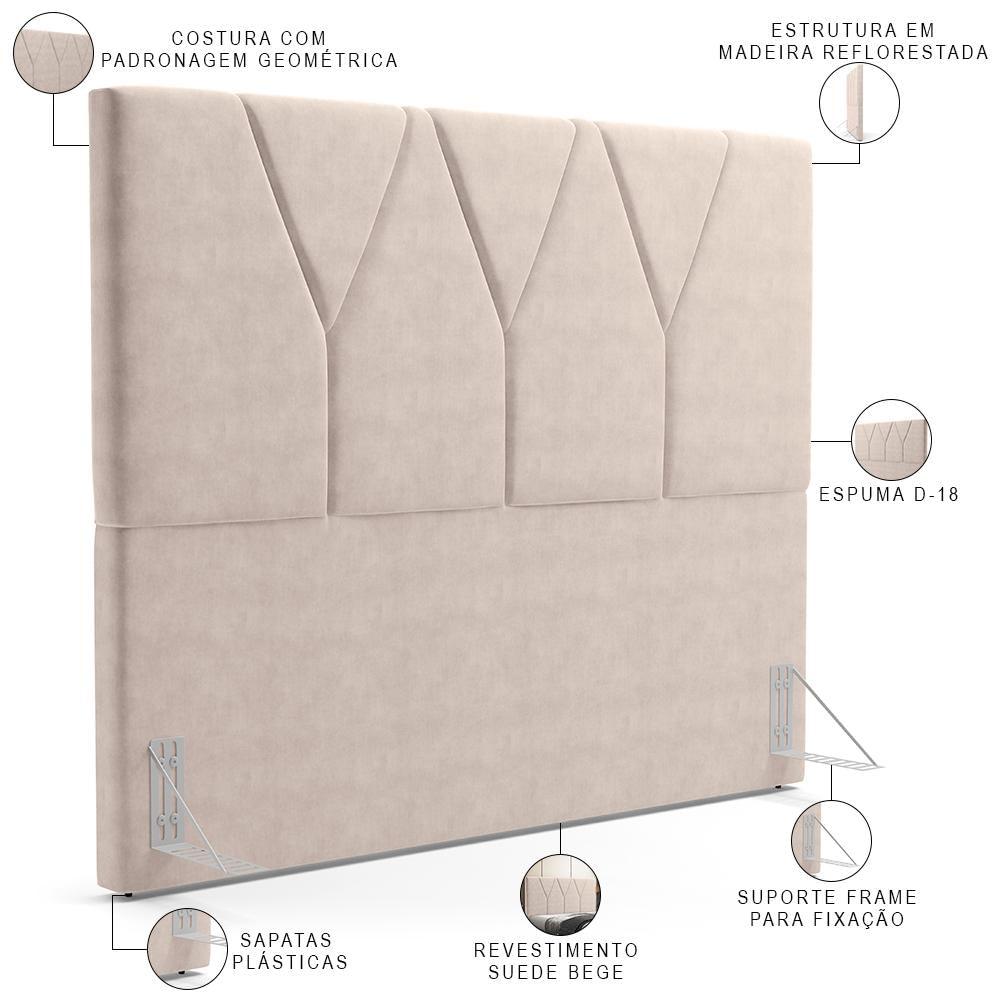 Cabeceira Cama Box Casal Queen 160cm Aura Suede W01 Bege - Mpozenato